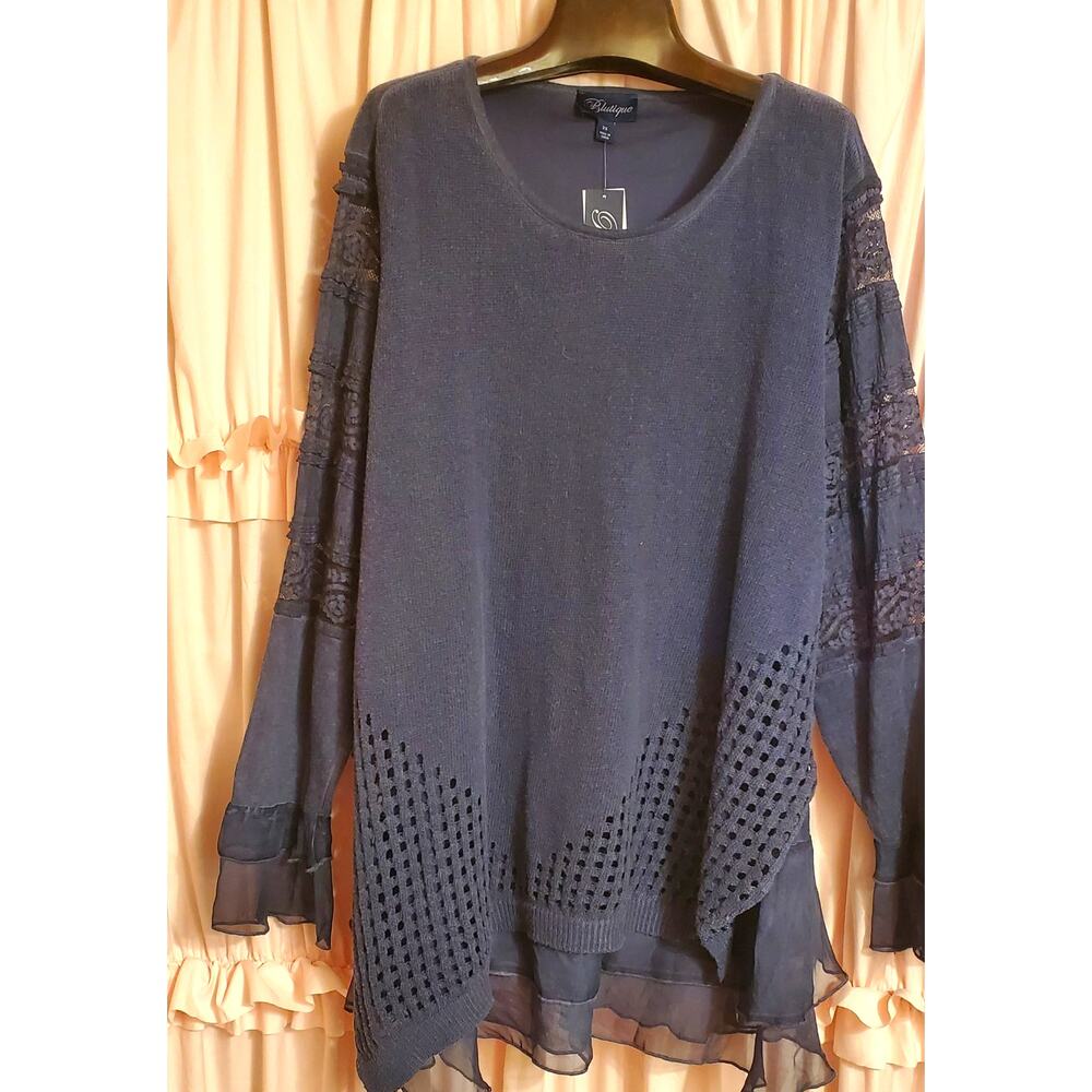 NWT Blutique Dark Blue Romantic Ruffled Boho Pullover Sweater 2X